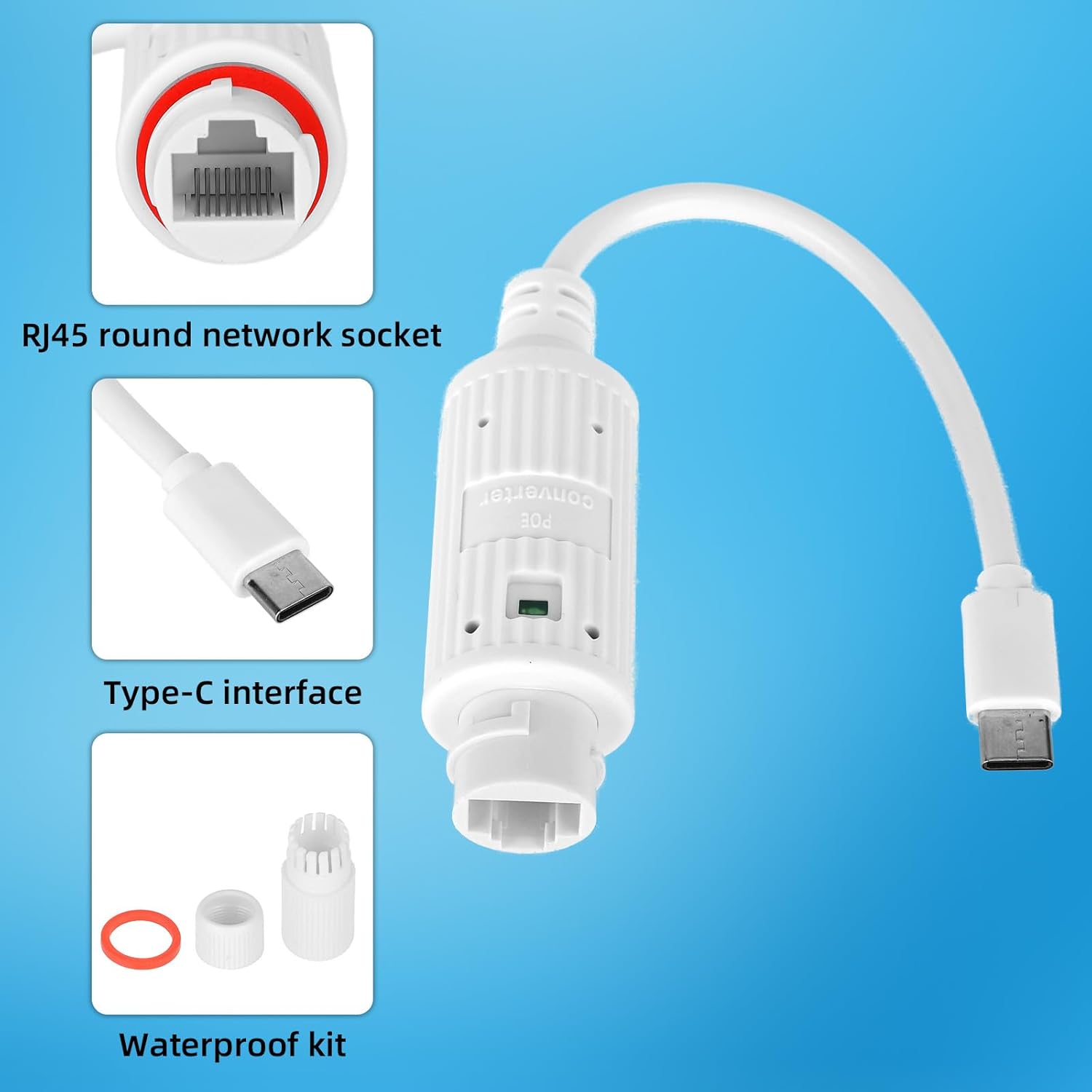 Outdoor Power Monitor - POE-USB-C 전원 변환기, 실외 방수 RJ45